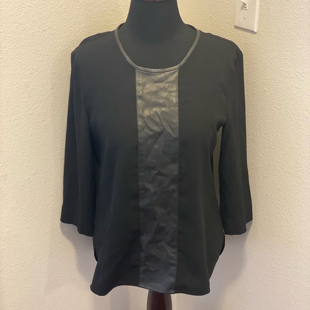 2 FOR $20 Ann Taylor Black Faux Leather Panel Blouse Top Size S Small